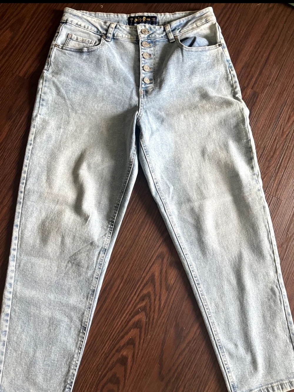 Indigo Rein High Rise Button Fly Mom Jeans Womens 13 Light Wash Cropped